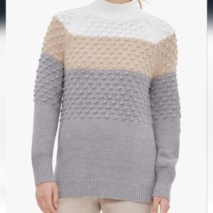 Calvin Klein Colorblocked Popcorn Knit Mock Neck Sweater Gray‎ Large